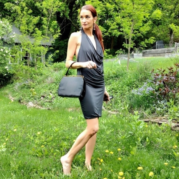 Moda International Low Cut Grey Rayon Halter Dress - Picture 4 of 7